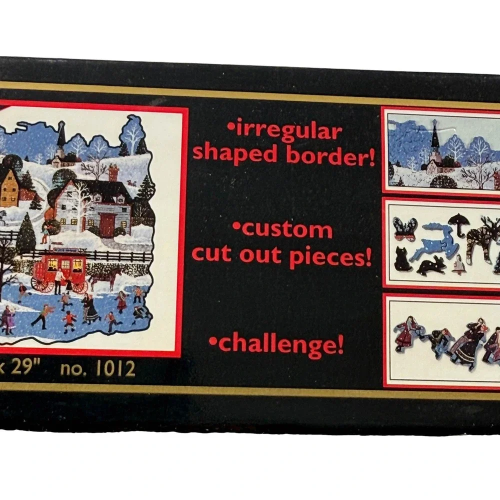 Ceaco 530 Piece Silhouette Corkboard Jigsaw Puzzle Winter Village Ice‎ Skaters
